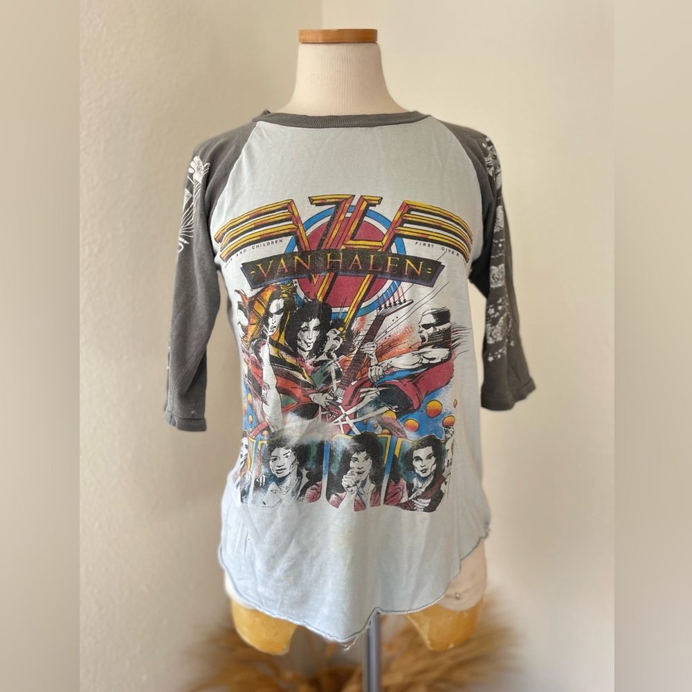 Vintage Van Halen Thrashed Raglan Shirt Authentic Original Bootleg
